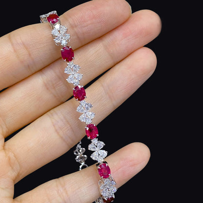 FIICCI Natural Ruby And Diamond In 18K White Gold Bracelate Fine Jewelry