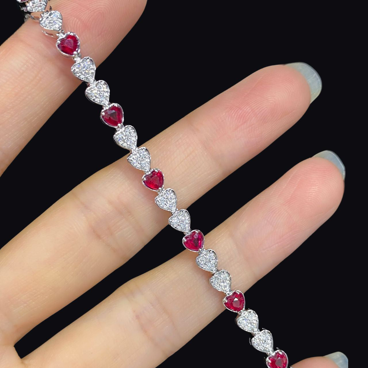 FIICCI Heart Shape Natural Ruby And Diamond In 18K White Gold Bracelate