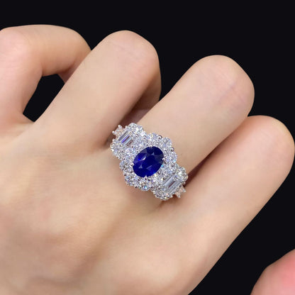 18K White Gold Royal Blue Sapphire And Diamond Ring