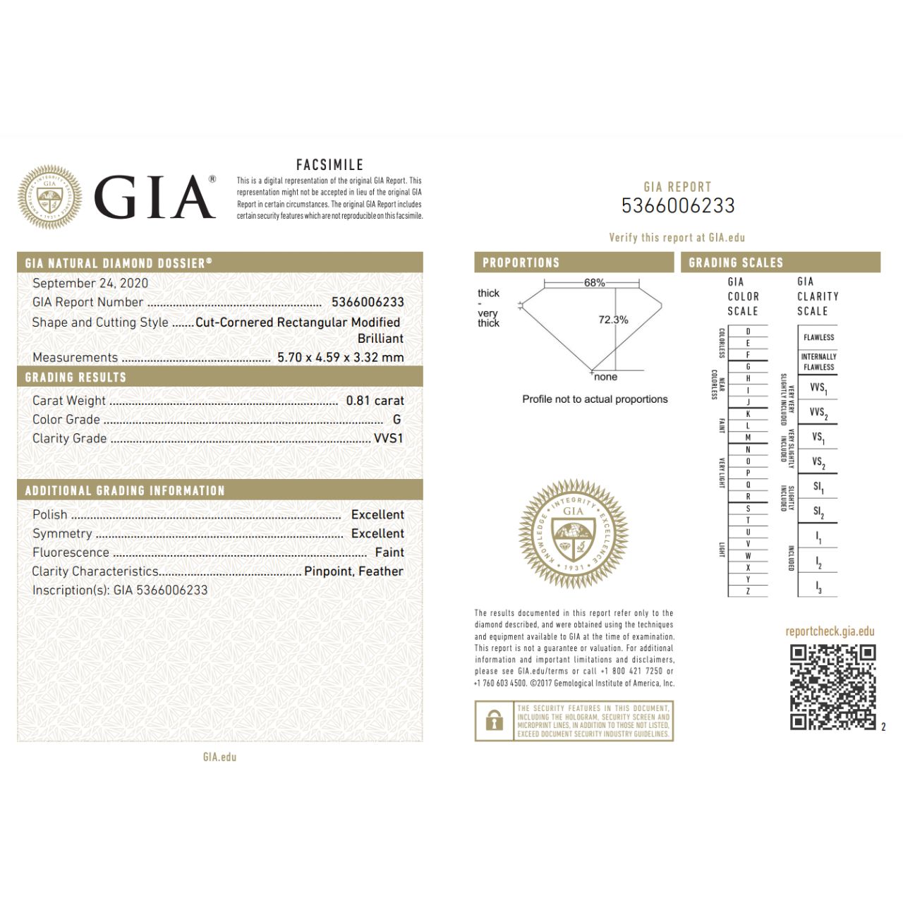 GIA Certified 0.81 Carat Radiant Cut Diamond Ideal Cut - G Color - VVS1 Clarity