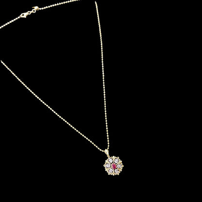 FIICCI Antique Flower Natural Ruby & Diamond In 18K Gold Necklace