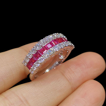 FIICCI Invisible Set Natural Ruby And Diamond In 18K White Gold Band