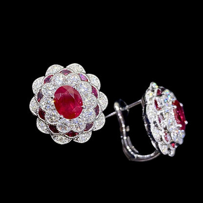 FIICCI Antique Natural Diamond And Ruby Earrings In 18K White Gold