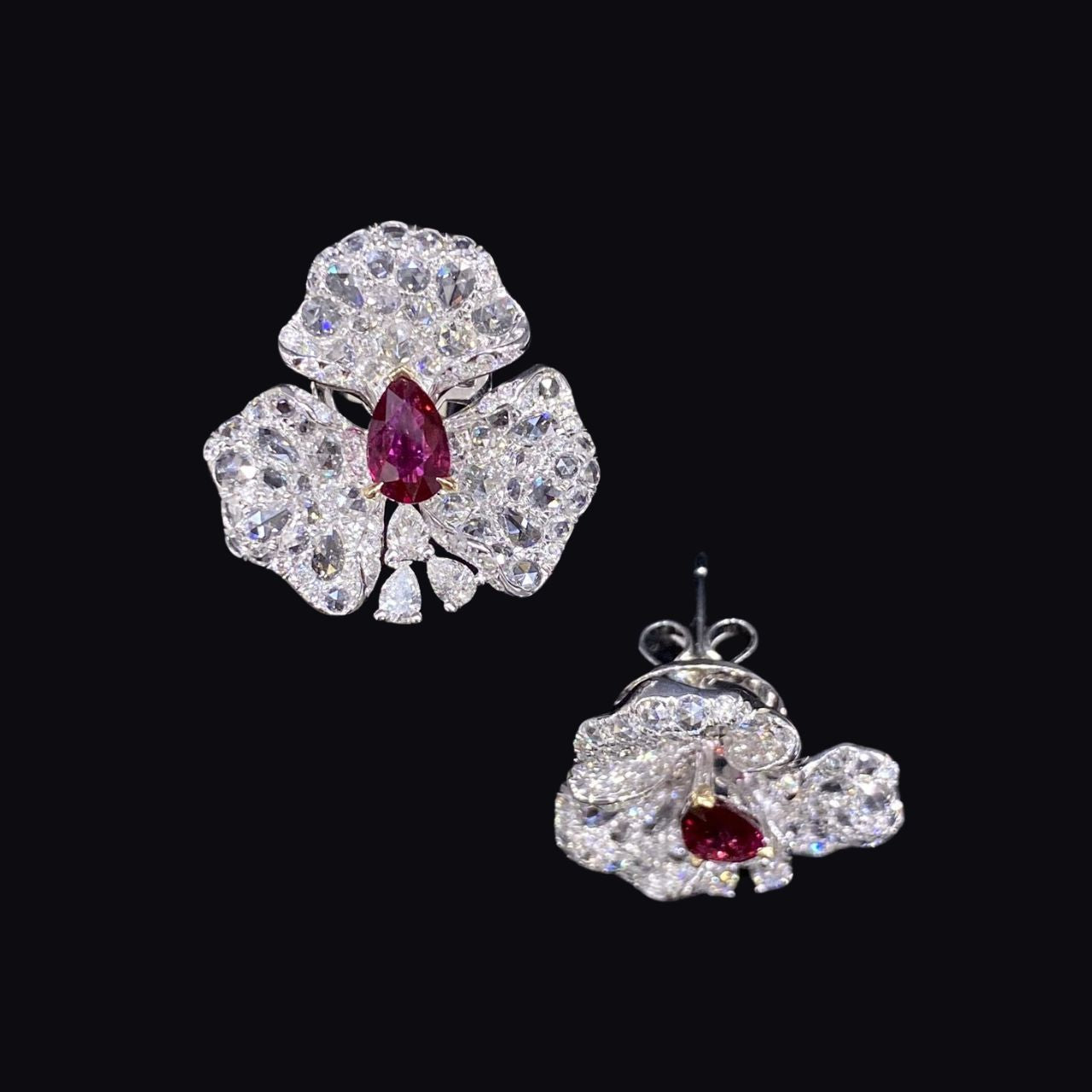 FIICCI Natural Diamond And Ruby Earrings In 18K White Gold