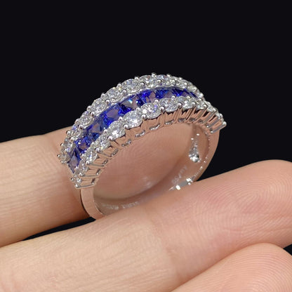 FIICCI Antique Princess Cut Royal Blue Sapphire And Diamond Wedding Band In 18K White Gold