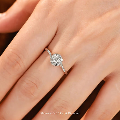 FIICCI Snow Flake Halo Diamond 18K White Gold Engagement Ring