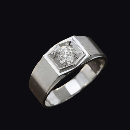 FIICCI Men's Natural Diamond Wedding Ring 0.3ct 18K White Gold