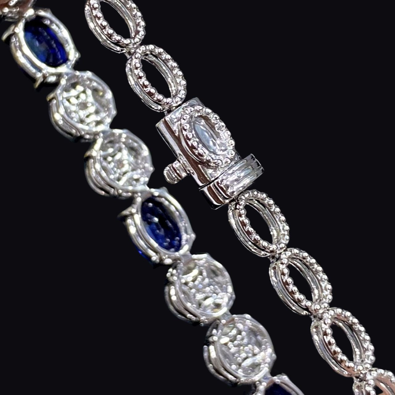 FIICCI Natural Royal Blue Sapphire And Diamond In 18K White Gold Bracelate