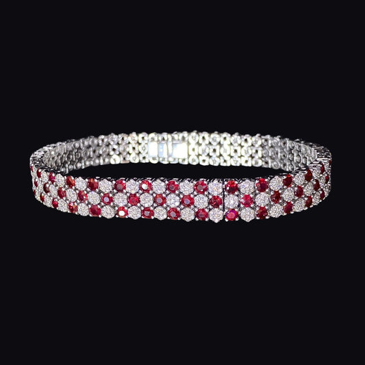 FIICCI Natural Ruby And Diamond In 18K White Gold Tennis Bracelate & July Birthstone