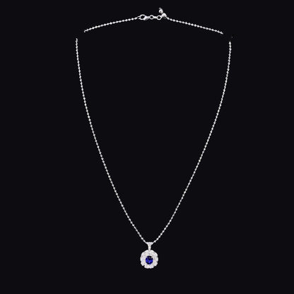 FIICCI Antique Diamond And Royal Blue Sapphire In 18K White Gold Necklace