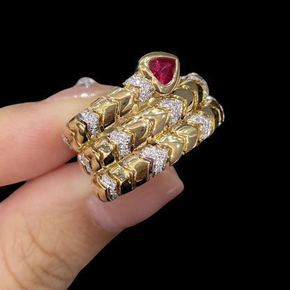 FIICCI Serpenti Ruby And Diamond In 18K Yellow Gold Rings