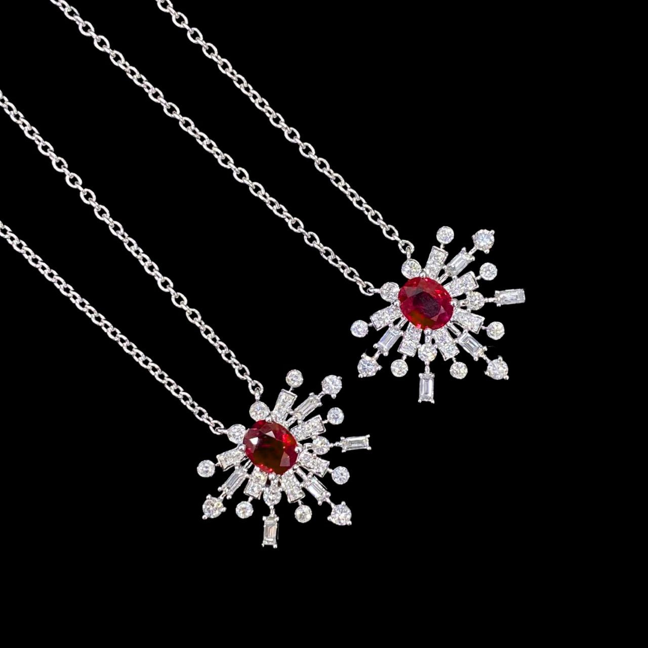 FIICCI Art Deco Diamond And Ruby  In 18K White Gold Necklace