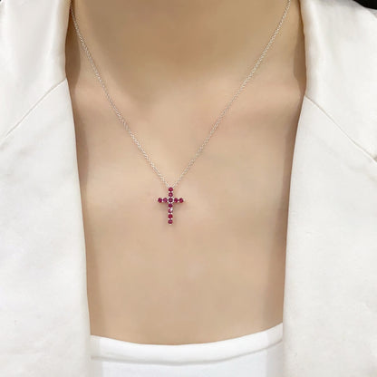 FIICCI  Cross Natural Ruby  In 18K White Gold Necklace