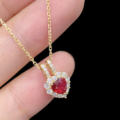 FIICCI Diamond And Heart Shape Ruby In 18K White Gold Necklace