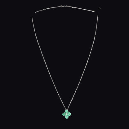 FIICCI Natural Diamond And Flower Emerald In 18K White Gold Necklace