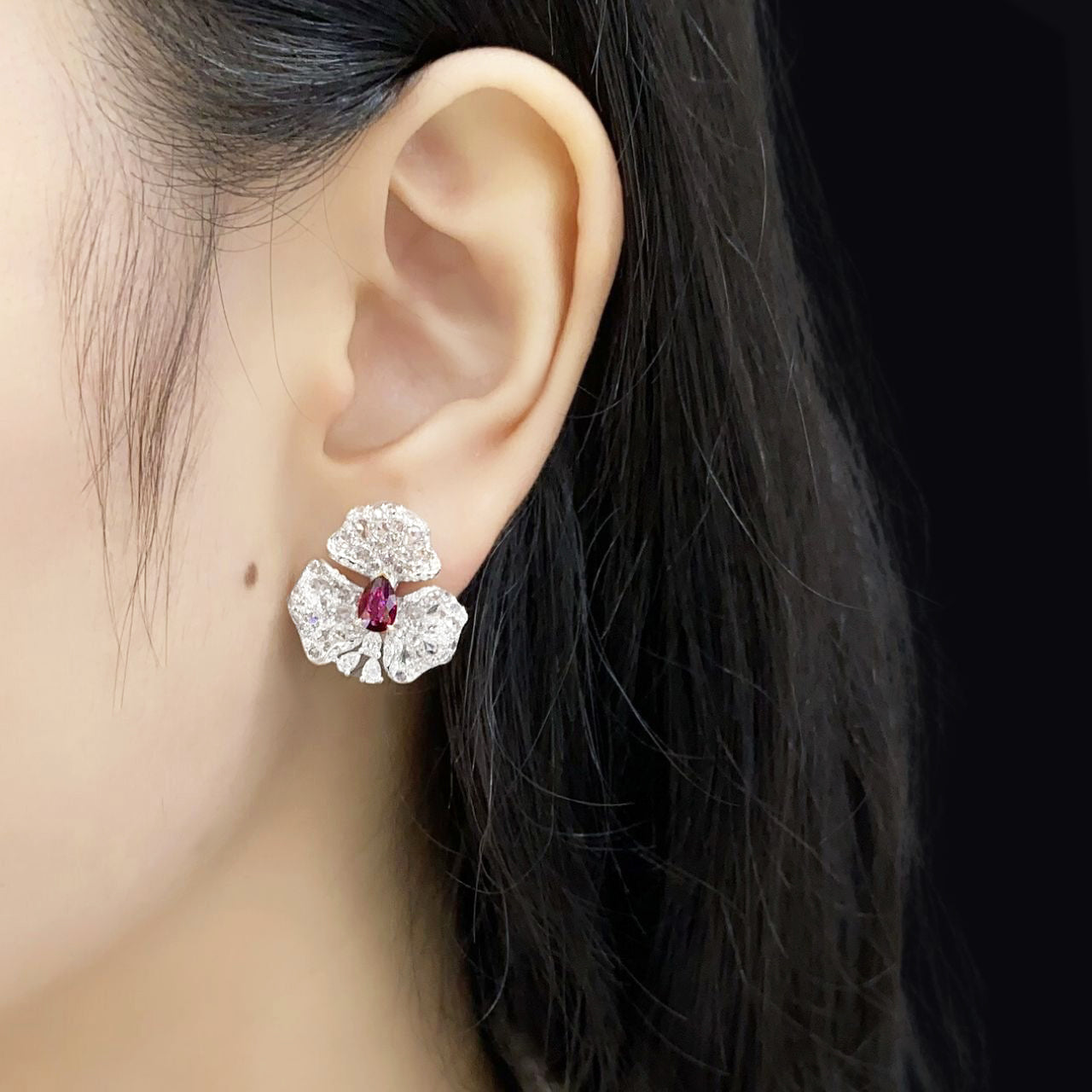 FIICCI Natural Diamond And Ruby Earrings In 18K White Gold