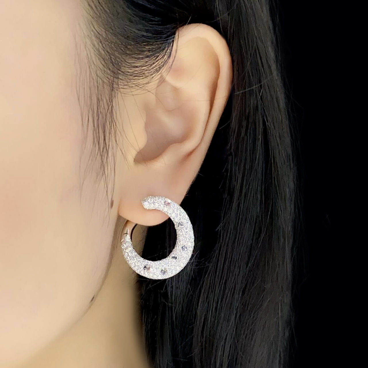 FIICCI Natural Diamond Hoop Earrings In 18K White Gold