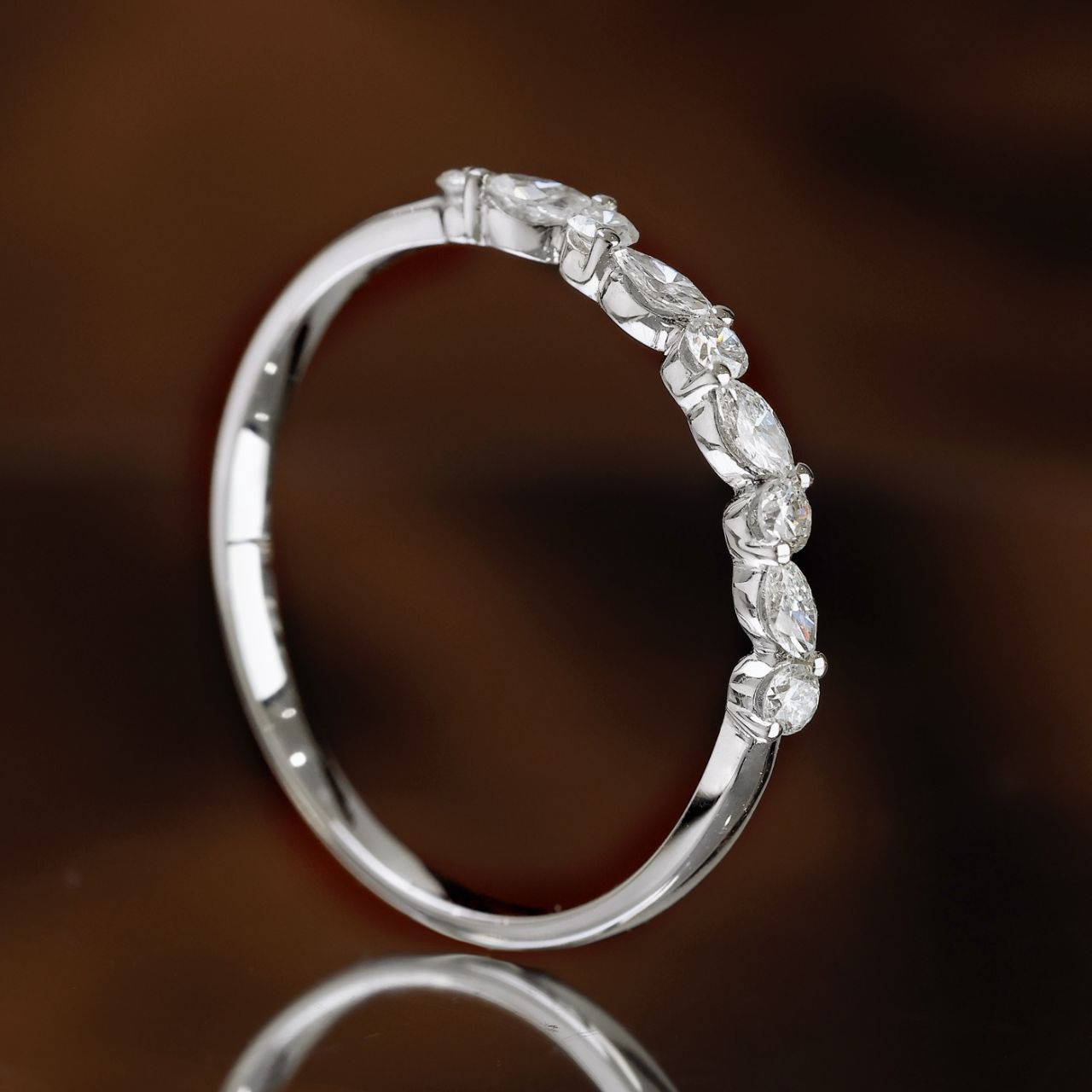 FIICCI Naples 18K White Gold Marquise Diamond Wedding Ring