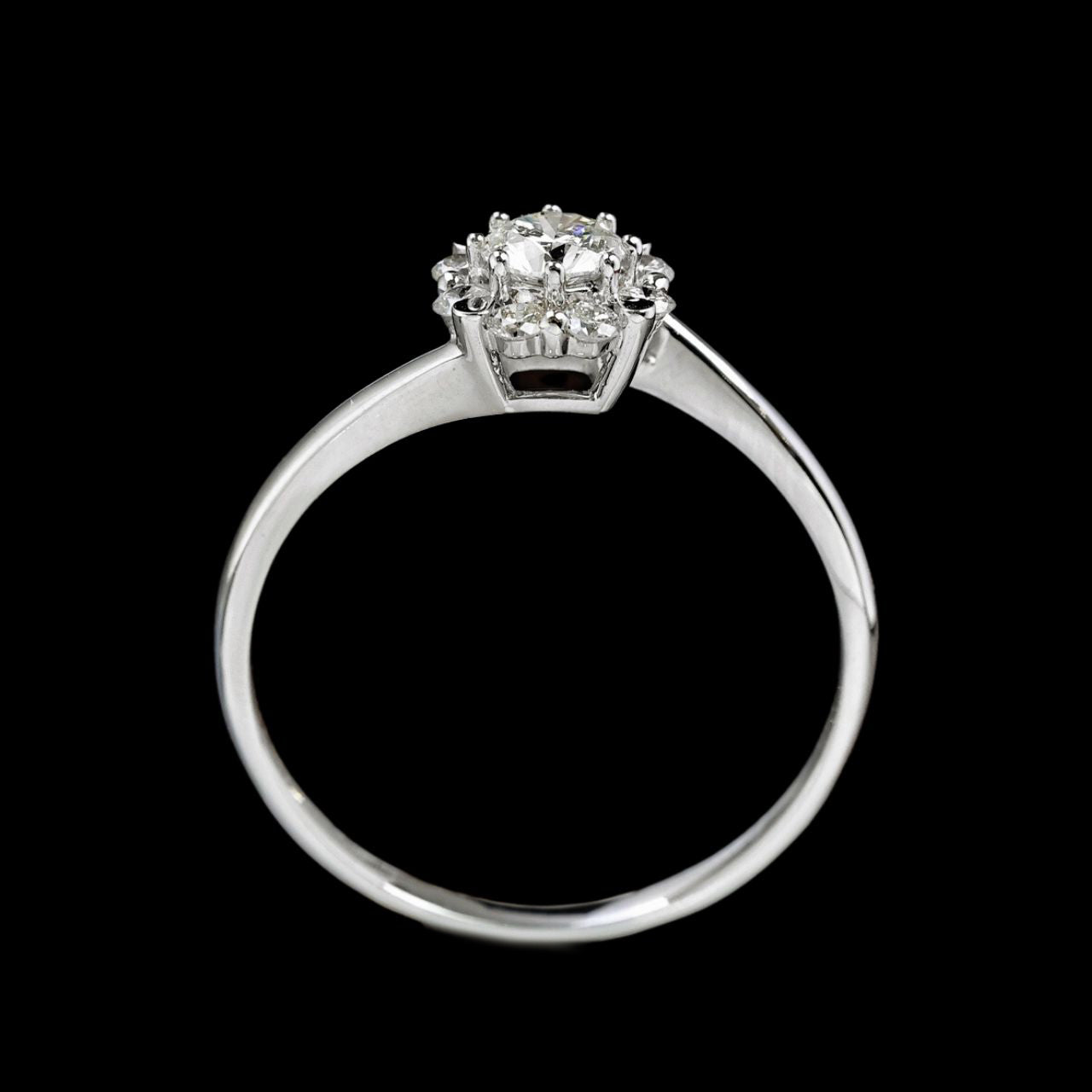 FIICCI Natural Diamond Flower Engagement Ring 0.3ct Round 18K White Gold