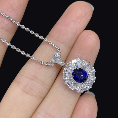 FIICCI Antique Diamond And Royal Blue Sapphire In 18K White Gold Necklace