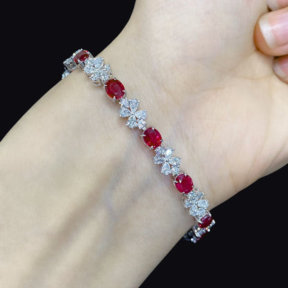 FIICCI Natural Ruby And Diamond In 18K White Gold Bracelate Fine Jewelry