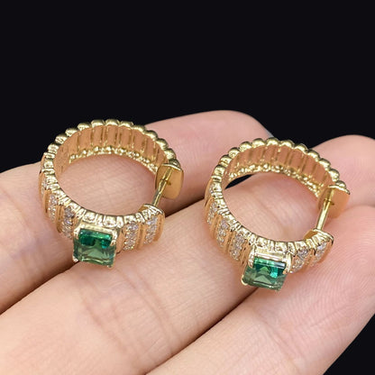 FIICCI Natural Diamond And Emerald Earrings In 18K Yellow Gold