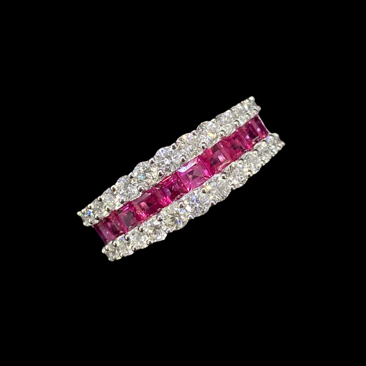 FIICCI Invisible Set Natural Ruby And Diamond In 18K White Gold Band