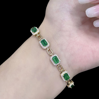 FIICCI Stunning Natural Emerald And Diamond In 18K Yellow Gold Bracelate