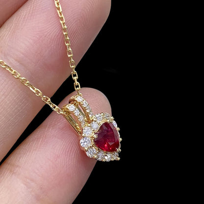 FIICCI Diamond And Heart Shape Ruby In 18K White Gold Necklace