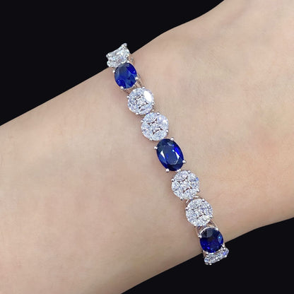 FIICCI Natural Royal Blue Sapphire And Diamond In 18K White Gold Bracelate