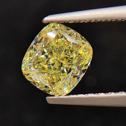 GIA Certified Fancy Light Yellow Diamond - 2.01 carats - Cushion Cut - 7.38 x 6.6 mm