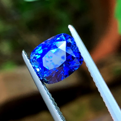 GRS Certified Unheated Royal Blue Sapphire Gemstone - Cushion Shape - Excellent  Color - 3.28 Carats - 8.07 x 6.67mm