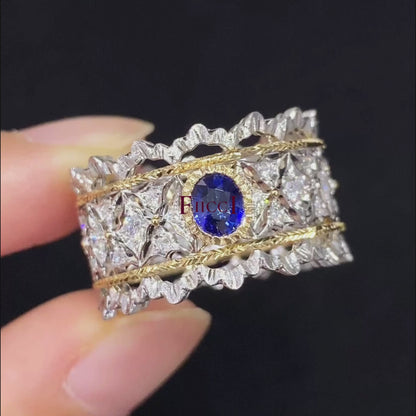 FIICCI Buccellati Royal Blue Sapphire And Diamond Ring In 18K Gold