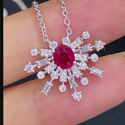 FIICCI Art Deco Diamond And Ruby  In 18K White Gold Necklace