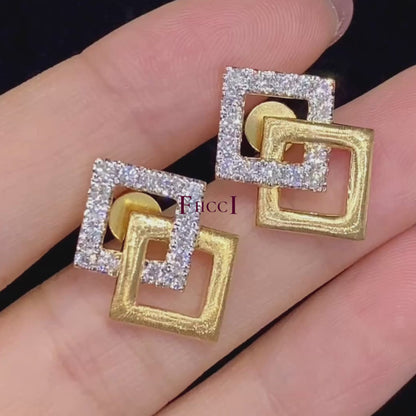 FIICCI Square 18K Yellow Gold  Natural Diamond Earrings