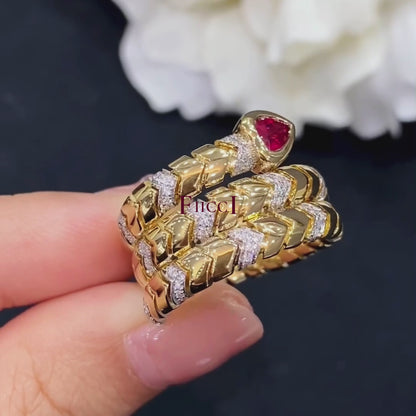 FIICCI Serpenti Ruby And Diamond In 18K Yellow Gold Rings