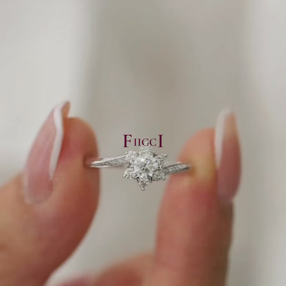 FIICCI Orchid Flower Halo Diamond 18K White Gold Bypass Band Engagement Ring