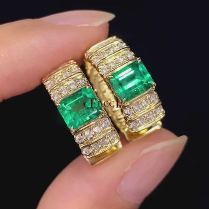 FIICCI Natural Diamond And Emerald Earrings In 18K Yellow Gold