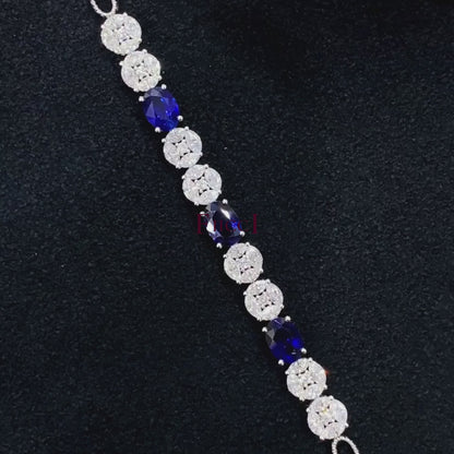 FIICCI Natural Royal Blue Sapphire And Diamond In 18K White Gold Bracelate