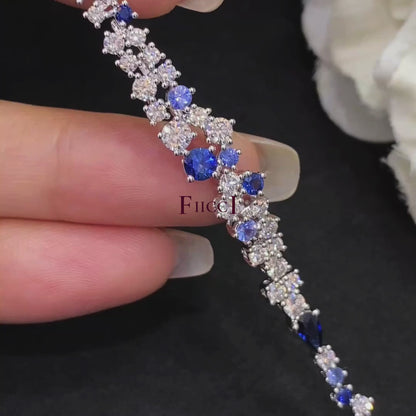 FIICCI Fancy Shape Blue Sapphire And Diamond In 18K White Gold Bracelate