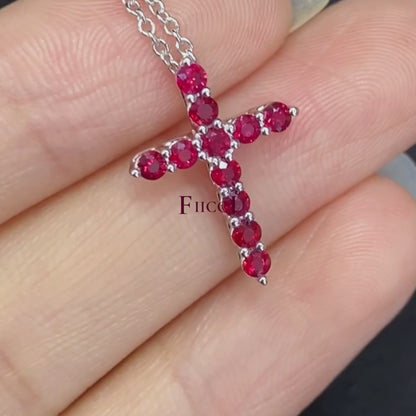 FIICCI  Cross Natural Ruby  In 18K White Gold Necklace