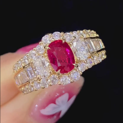 FIICCI Oval Cut Ruby And Diamond In 18K Yellow Gold Engagement Rings