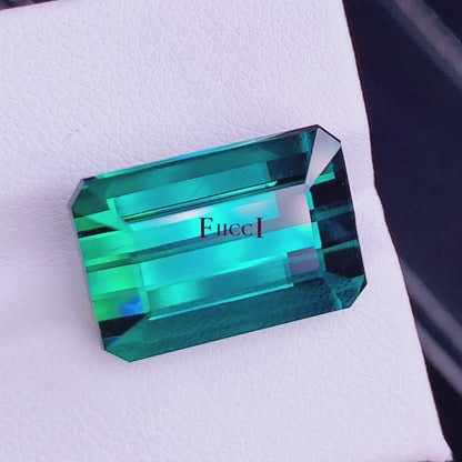 Guild Certified Stunning Lagoon Blue Green Tourmaline - Emerald Cut - 18.29 carats - 18.18 x 11.71mm