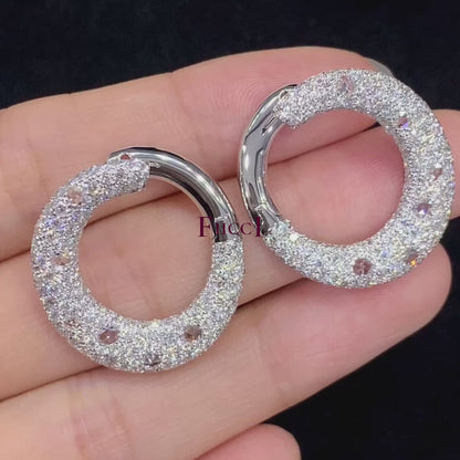 FIICCI Natural Diamond Hoop Earrings In 18K White Gold