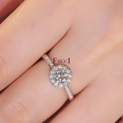 FIICCI Halo Diamond Engagement Ring 0.3ct In 18K Rose Gold White Gold