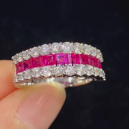 FIICCI Invisible Set Natural Ruby And Diamond In 18K White Gold Band