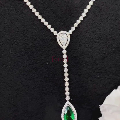 FIICCI Dazling Natural Diamond And Emerald In 18K White Gold Necklace