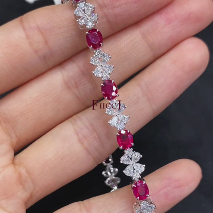 FIICCI Natural Ruby And Diamond In 18K White Gold Bracelate Fine Jewelry