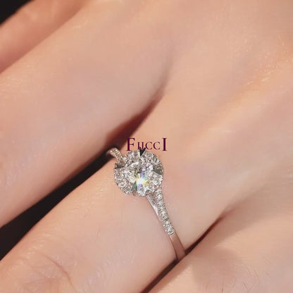 FIICCI Snow Flake Halo Diamond 18K White Gold Engagement Ring