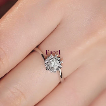 FIICCI Natural Diamond Snow Flake Engagement Ring 0.3ct Round 18K White Gold